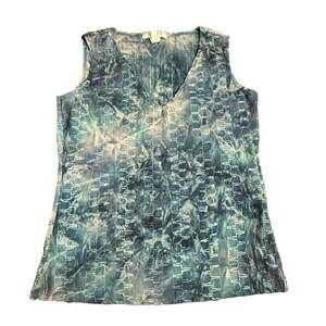 Only 9 Women's Blue Tie Dye Sleeveless Tank Top with Embroidered Stripe Detail